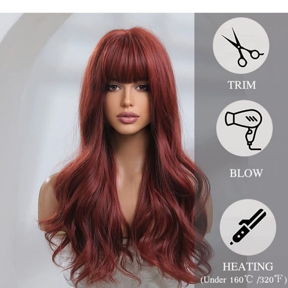 24" New Burgundy Red Synthetic Long wavy Wig.  Other Colors available - Picture 5 of 5